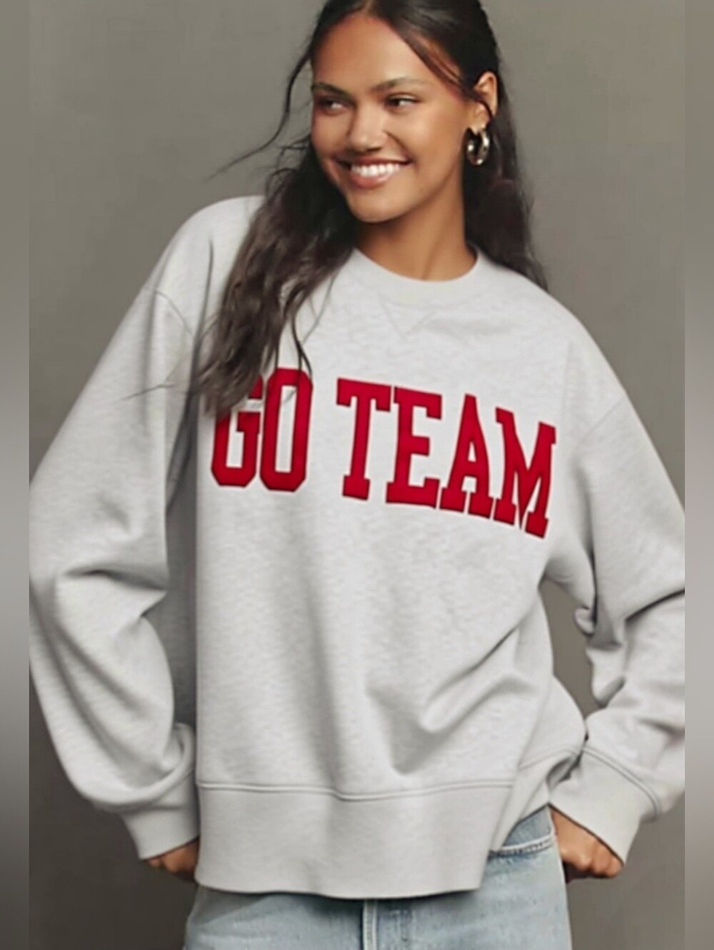 Abercrombie & Fitch GO TEAM Gray Crewneck Sweatshirt with Red Lettering